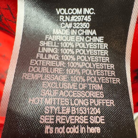 Volcom Hot Mittes Long Puffer Jacket 3/4 Length Large 14 Faux Fur Hood Red - Picture 14 of 14